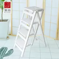 加高免安装家用加厚多功能折叠梯子实木四步登高人字梯置物架 三维工匠 黑色-四层折叠梯(免安装)