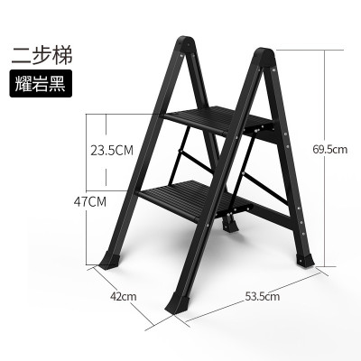 铝合金家用加厚人字梯多功能折叠梯子花架三步两用收缩小梯凳 三维工匠 新款三步磨砂黑单扶手抽拉梯[92403]