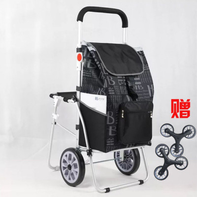 铝合金折叠买菜车小拉杆车家用爬楼梯拖车便携抖音带娃购物手拉车 三维工匠 红色格子-[轴承两轮]+送拉绳家用拖车
