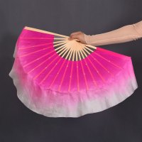 舞蹈扇子跳舞扇双面加长秧歌扇古典舞演出大扇子秀色表演绸扇 三维工匠 31厘米扇骨飘30厘米玫红倒染,右手