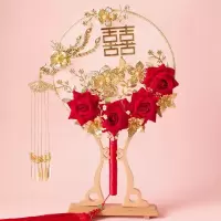 中式新娘结婚团扇婚礼古风秀禾扇手工喜扇出嫁遮面diy材料包 三维工匠 有凤来仪成品扇子