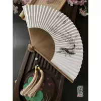 中国风古风扇子水墨禅意手绘双面串纸扇折扇子男扇女扇竹小礼品夏 三维工匠 虾趣+双穗流苏
