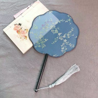 透明秀禾服新娘DIY贴花手工宫扇COS摄影复古风圆烫金芒种舞蹈团扇 三维工匠 榉木烫金柳条粉