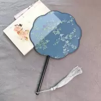 透明秀禾服新娘DIY贴花手工宫扇COS摄影复古风圆烫金芒种舞蹈团扇 三维工匠 榉木黑柄烫金柳条白扇子