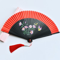 中国风古典女式随身折扇蹦迪酒吧舞蹈扇子汉服日式开合顺滑手感好 三维工匠 红色樱花兔子(国结扇套)