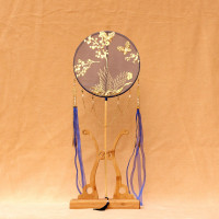 原创长柄流苏团扇古风汉服配饰烫金半透超仙破云扇DIY成品宫扇子 三维工匠 红色[鹤鸣]A