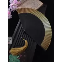 江户日式日本和风折扇子和服扇女扇小花刻渐变空白扇金色绿 三维工匠 灰黑渐变+大珠流苏灰黑