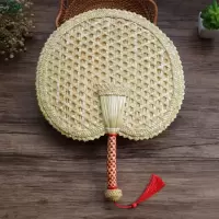 手工编织扇子老式大蒲扇夏季芭蕉麦秸编儿童随身古典中国风 三维工匠 蕾丝布边芭蕉