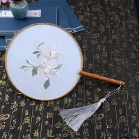 汉服团扇古风扇子苏绣花流苏双面刺绣明制古典配饰品宫扇圆扇短柄 三维工匠 双面绣花-梨花梨落