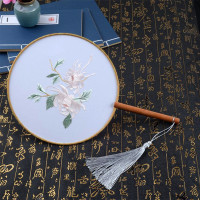 汉服团扇古风扇子苏绣花流苏双面刺绣明制古典配饰品宫扇圆扇短柄 三维工匠 双面绣花-玉兰