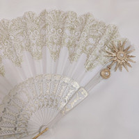 少女心Lolita手作蕾丝扇子折扇欧式花嫁扇子华丽搞死茶会漫展道具 三维工匠 白金太阳