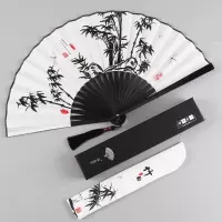夏季古风折叠扇子男复古中国风随身便携流苏小折扇女式古典 三维工匠 (黑底白竹)夏日自用套装