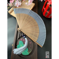 复古风纯色日式扇子和风折扇7寸空白竹扇礼品扇汉服便携男女 三维工匠 米白色配大流苏金