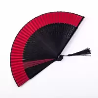 头青舞蹈专用扇子黑色折扇中国古风扇子女梅花纯黑jk全竹蕾丝骨扇 三维工匠 头青舞蹈专用-红边黑面-手绘梅花
