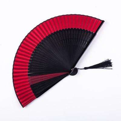 头青舞蹈专用扇子黑色折扇中国古风扇子女梅花纯黑jk全竹蕾丝骨扇 三维工匠 头青舞蹈专用-红边黑面-手绘梅花
