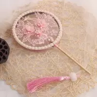 儿童团扇小号古风女童拍照道具摄影古装扇中国风古代汉服配饰扇子 三维工匠 粉绿花
