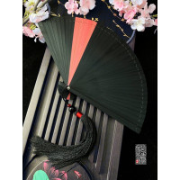 中国风古风和风折扇子小日式全竹工艺扇 纯色红迷你男女妖杨同款 三维工匠 全竹夹暗红扇16CM+水晶小流苏黑