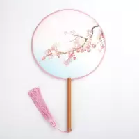 古风扇子中国风手工汉服宫廷圆扇古典舞蹈扇长柄流苏女扇 三维工匠 花迤月逦榉木圆长柄