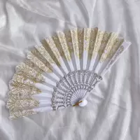 一把汉洋折衷烫金扇子Lolita洛丽塔欧式折扇花嫁蕾丝复古 三维工匠 有瑕疵烫金白色[瑕疵]