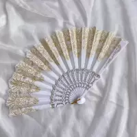 一把汉洋折衷烫金扇子Lolita洛丽塔欧式折扇花嫁蕾丝复古 三维工匠 白色蕾丝