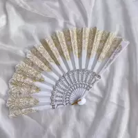 一把汉洋折衷烫金扇子Lolita洛丽塔欧式折扇花嫁蕾丝复古 三维工匠 黑色蕾丝