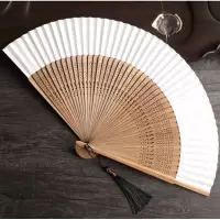 [精品收藏]日式折扇 竹柄扇 双面纸扇 男扇 空白纸扇 可书画 三维工匠 窄扇面款+大珠扇坠黑色或灰色扇坠扇子