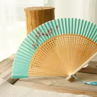 青梅 手绘日式和风女式扇子中国风折扇竹柄扇礼品扇扇子 三维工匠 灰色扇面扇骨红花