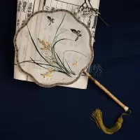 扇子古苏绣花湘妃竹手工苏绣古代汉服圆扇宫廷扇双面刺绣团扇 三维工匠 17蝶恋花