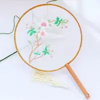 素物古风团扇欧式刺绣diy手工材料包初学者古典中国风苏绣初学者 三维工匠 红豆(视频教程+针线)扇子