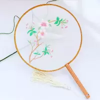 素物古风团扇欧式刺绣diy手工材料包初学者古典中国风苏绣初学者 三维工匠 苹为图教程+针线)扇子