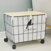 收纳箱带盖子北欧整理箱铁艺带轮子玩具衣物储物箱工业风 三维工匠