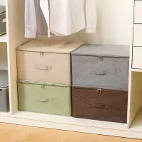 加厚特大号布艺收纳箱折叠有盖储物箱衣服收纳盒整理衣柜收纳 三维工匠 绿色 多功能巧收纳双盖款[3个大号]