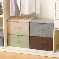 加厚特大号布艺收纳箱折叠有盖储物箱衣服收纳盒整理衣柜收纳 三维工匠 米色 多功能巧收纳双盖款[2个大号]