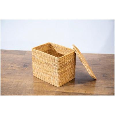 北欧手编无印藤编编日式玩具杂物桌面简约收纳储物盒框实木箱子 三维工匠