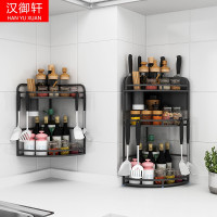 不锈钢厨房三角置物架调味品调料转角架多层油盐酱醋黑色收纳架子收纳层架 三维工匠