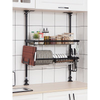 厨房置物架水上方顶天立地窗台窗户挂架刀架用品台面盘子收纳架收纳层架 三维工匠