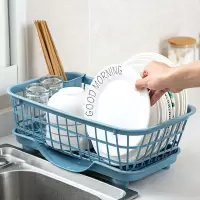 带筷笼碗碟收纳架家用可拆卸放碗盘沥水架厨房塑料餐具架子收纳层架 三维工匠