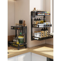 厨房置物架壁挂调料架黑色台面收纳架子免打孔油盐酱醋墙上调味品收纳层架 三维工匠