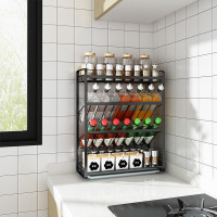 厨房置物架子黑色多层不锈钢酱油瓶佐料调味品油盐酱醋调料收纳架收纳层架 三维工匠