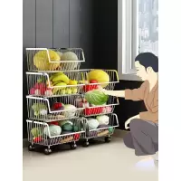 304不锈钢厨房置物架落地多层家用品储物收纳筐放水果蔬菜篮架子收纳层架 三维工匠