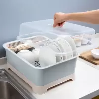 带盖放碗架装筷笼橱具收纳箱厨房盘子收纳储物盒沥水置物架收纳层架 三维工匠