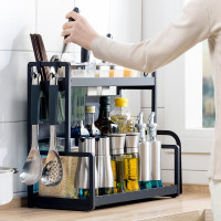 厨房置物架台面不锈钢调料架家用用品大全黑色双层调味品收纳架子收纳层架 三维工匠