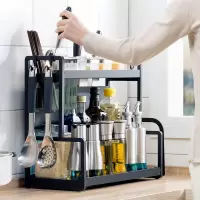 厨房置物架台面不锈钢调料架家用用品大全黑色双层调味品收纳架子收纳层架 三维工匠