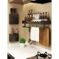 北欧厨房置物架免打孔壁挂式家用调味料用品大全加宽挂架收纳架子收纳层架 三维工匠