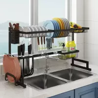 黑色不锈钢水架晾碗碟架沥水厨房置物架用品收纳水池放碗架碗柜收纳层架 三维工匠