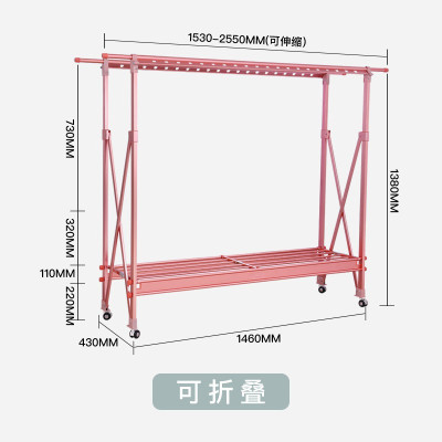 晾衣架落地折叠室内双杆式伸缩凉衣架晒架家用移动阳台晒衣架 三维工匠 带刹车轮[大号]优雅银色(全金属) 大