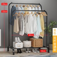 三维工匠落地晾衣架单杆式挂衣杆室内简易衣架家用卧室衣服架子阳台凉衣架衣架 [热卖??双层双杆]黑色110cm——售晾衣杆