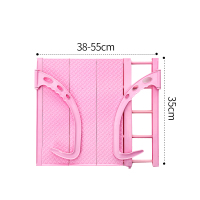 三维工匠衣架多功能置物架挂式窗台晾晒鞋架高层可伸缩晾衣杆晾衣杆 粉色长50-80cm宽35cm带防漏板[送两个袜夹]