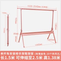 晾衣架落地折叠室内小户型单杆式卧室简易挂衣架家用晒被晾衣杆 三维工匠 优雅银(可折叠可伸缩铝合金不生锈) 大