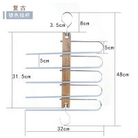 实木多功能折叠式裤架多层魔术衣架裤子收纳衣柜家用伸缩裤挂晾晒架 三维工匠 简易款-原木-银色挂杆 1